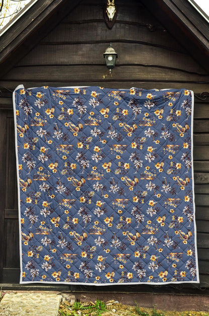 Hawaiian Flower Blue Print Premium Quilt-JTAMIGO.COM