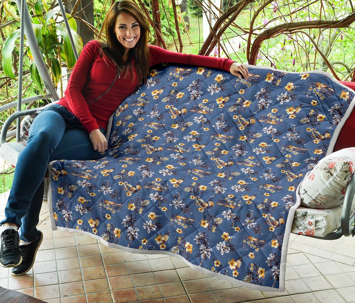 Hawaiian Flower Blue Print Premium Quilt-JTAMIGO.COM