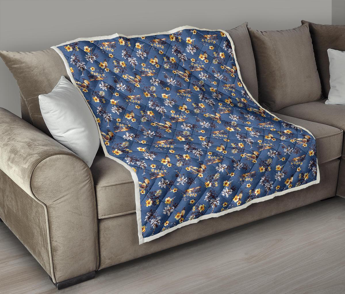 Hawaiian Flower Blue Print Premium Quilt-JTAMIGO.COM