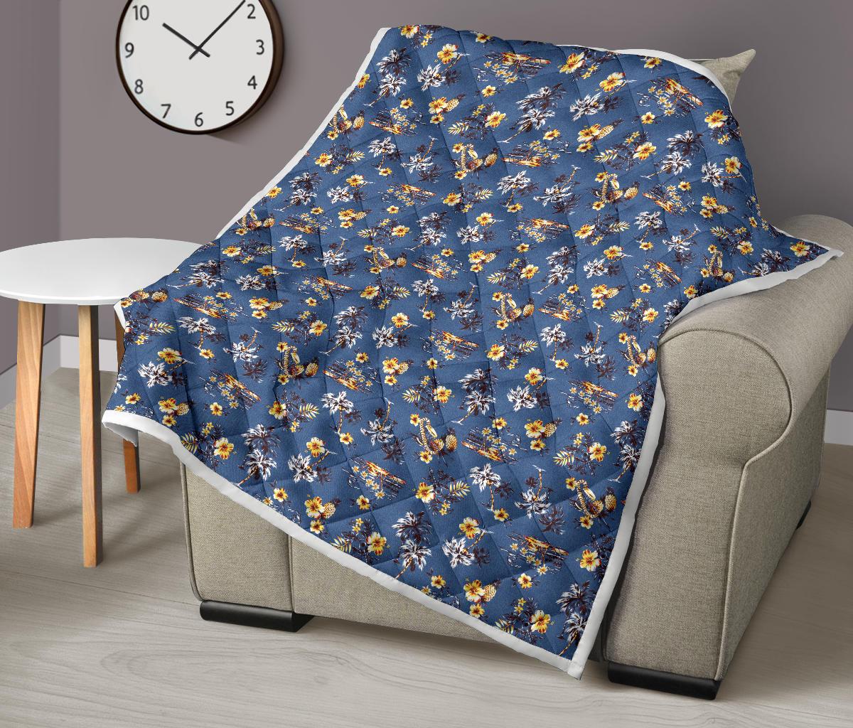 Hawaiian Flower Blue Print Premium Quilt-JTAMIGO.COM