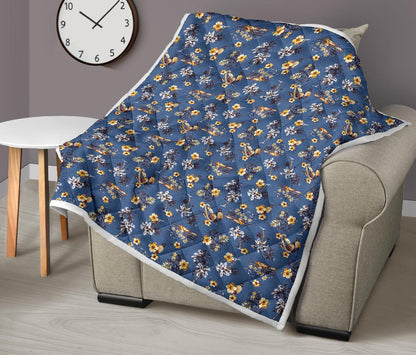 Hawaiian Flower Blue Print Premium Quilt-JTAMIGO.COM