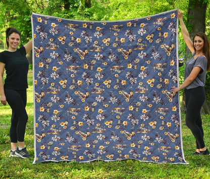 Hawaiian Flower Blue Print Premium Quilt-JTAMIGO.COM