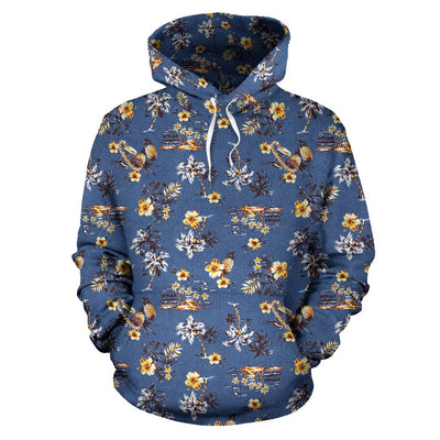 Hawaiian Flower Blue Print Pullover Hoodie