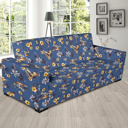 Hawaiian Flower Blue Print Sofa Slipcover-JTAMIGO.COM
