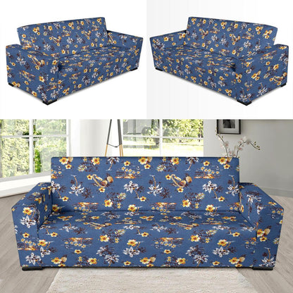 Hawaiian Flower Blue Print Sofa Slipcover-JTAMIGO.COM
