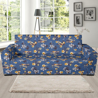 Hawaiian Flower Blue Print Sofa Slipcover-JTAMIGO.COM