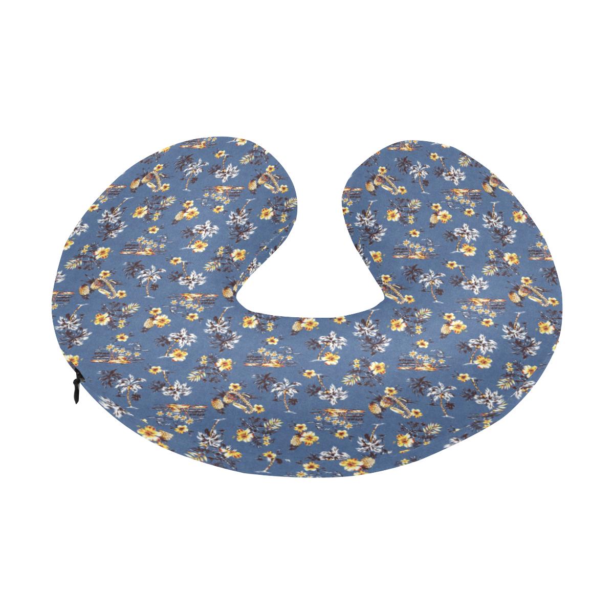 Hawaiian Flower Blue Print U-Shaped Travel Neck Pillow-JTAMIGO.COM