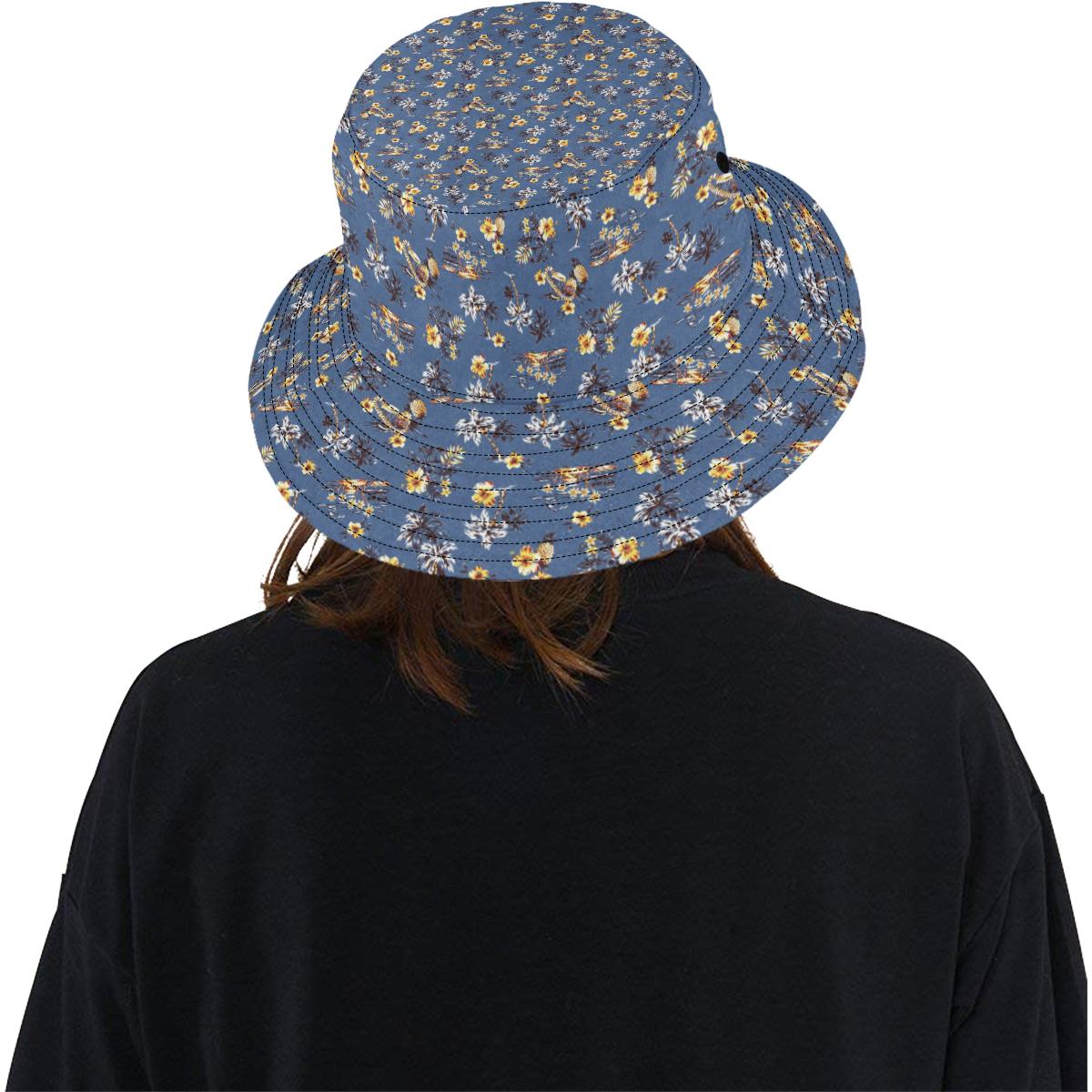 Hawaiian Flower Blue Print Unisex Bucket Hat