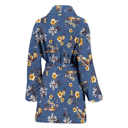 Hawaiian Flower Blue Print Women Bath Robe-JTAMIGO.COM
