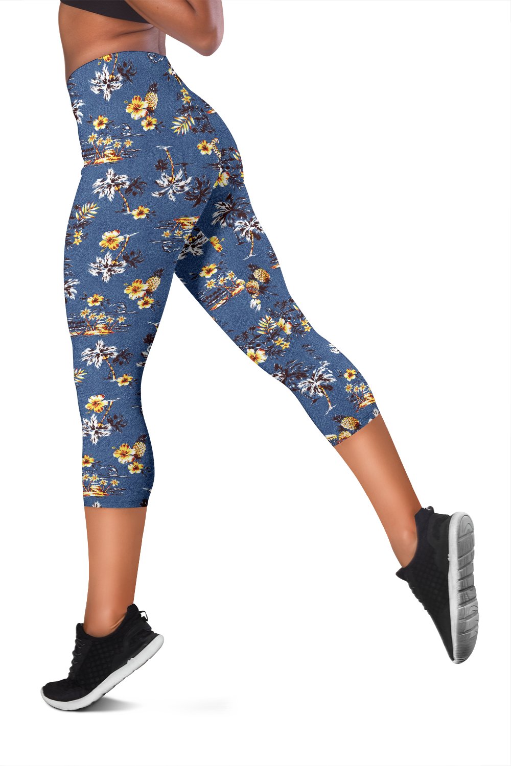 Hawaiian Flower Blue Print Women Capris