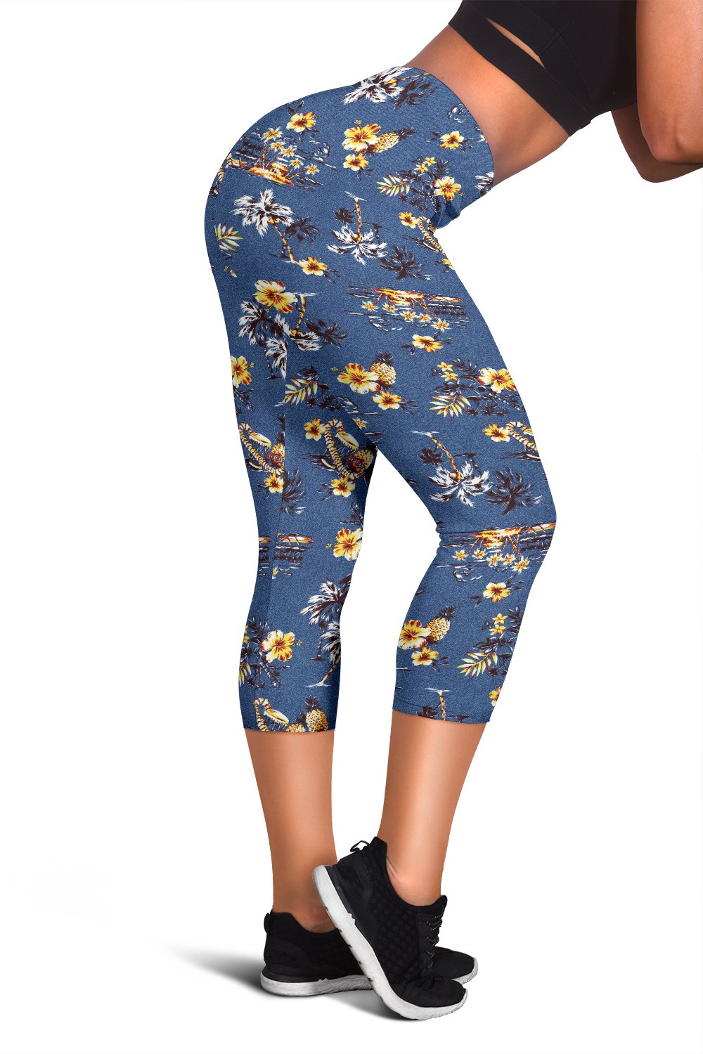 Hawaiian Flower Blue Print Women Capris