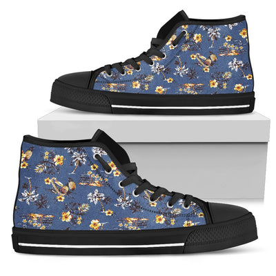 Hawaiian Flower Blue Print Women High Top Shoes