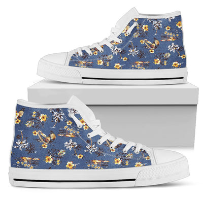 Hawaiian Flower Blue Print Women High Top Shoes