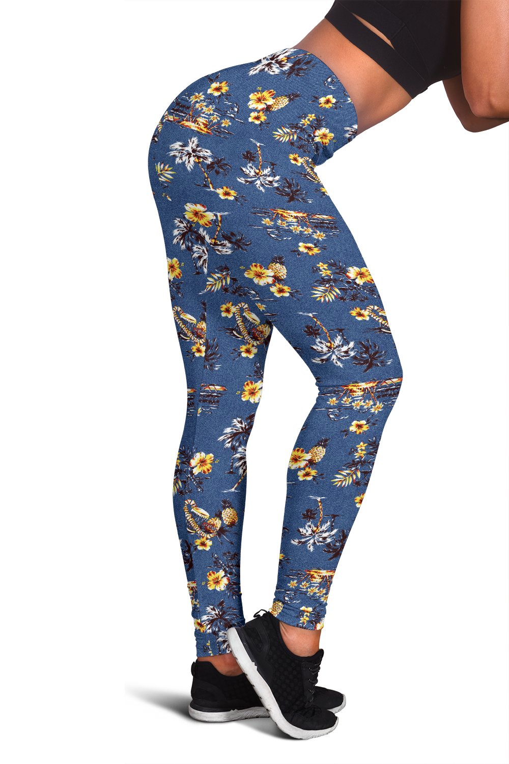 Hawaiian Flower Blue Print Women Leggings