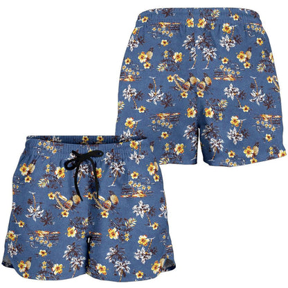 Hawaiian Flower Blue Print Women Shorts-JTAMIGO.COM