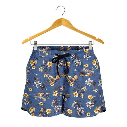 Hawaiian Flower Blue Print Women Shorts-JTAMIGO.COM