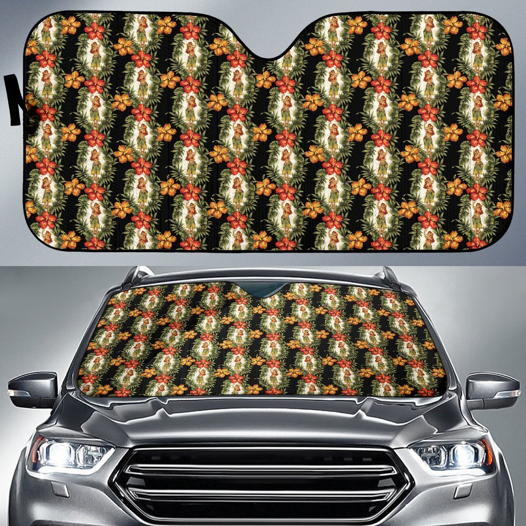 Hawaiian Flower Hula Hibiscus Print Car Sun Shade For Windshield