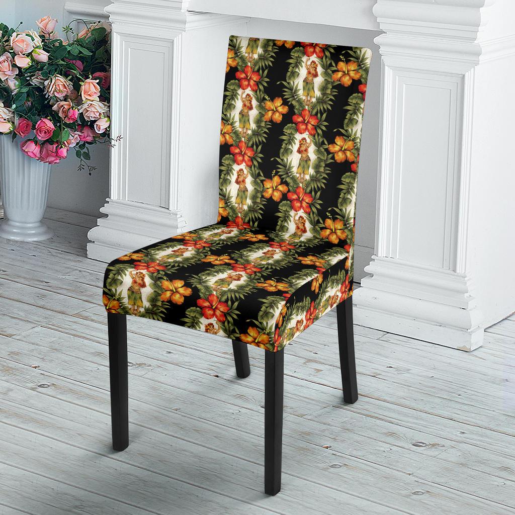 Hawaiian Flower Hula Hibiscus Print Dining Chair Slipcover-JTAMIGO.COM