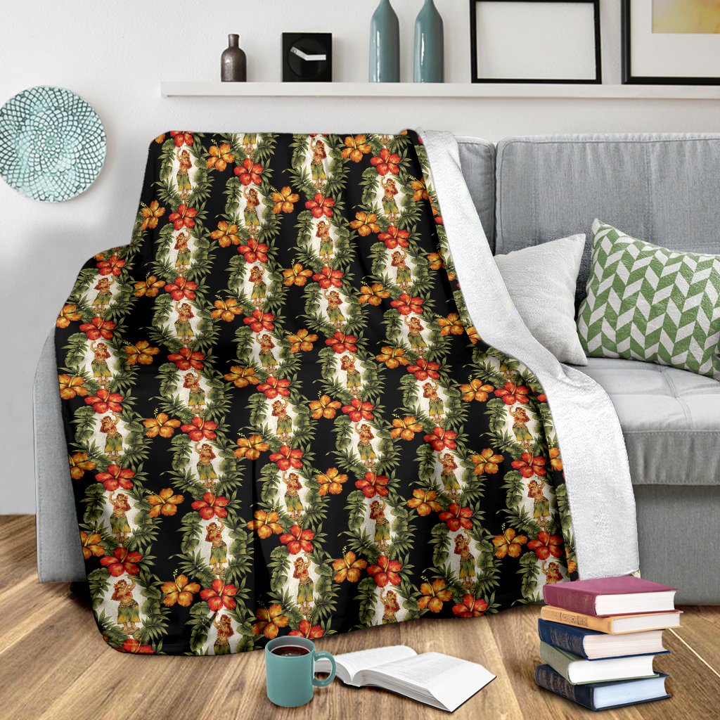 Hawaiian Flower Hula Hibiscus Print Fleece Blanket
