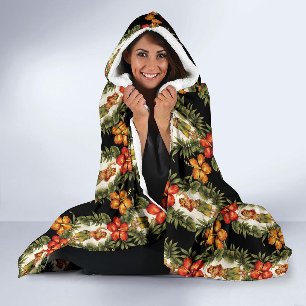 Hawaiian Flower Hula Hibiscus Print Hooded Blanket-JTAMIGO.COM
