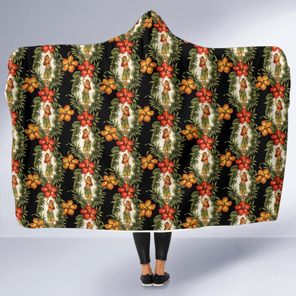 Hawaiian Flower Hula Hibiscus Print Hooded Blanket-JTAMIGO.COM