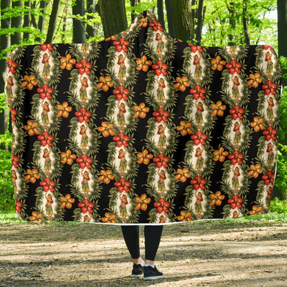 Hawaiian Flower Hula Hibiscus Print Hooded Blanket-JTAMIGO.COM