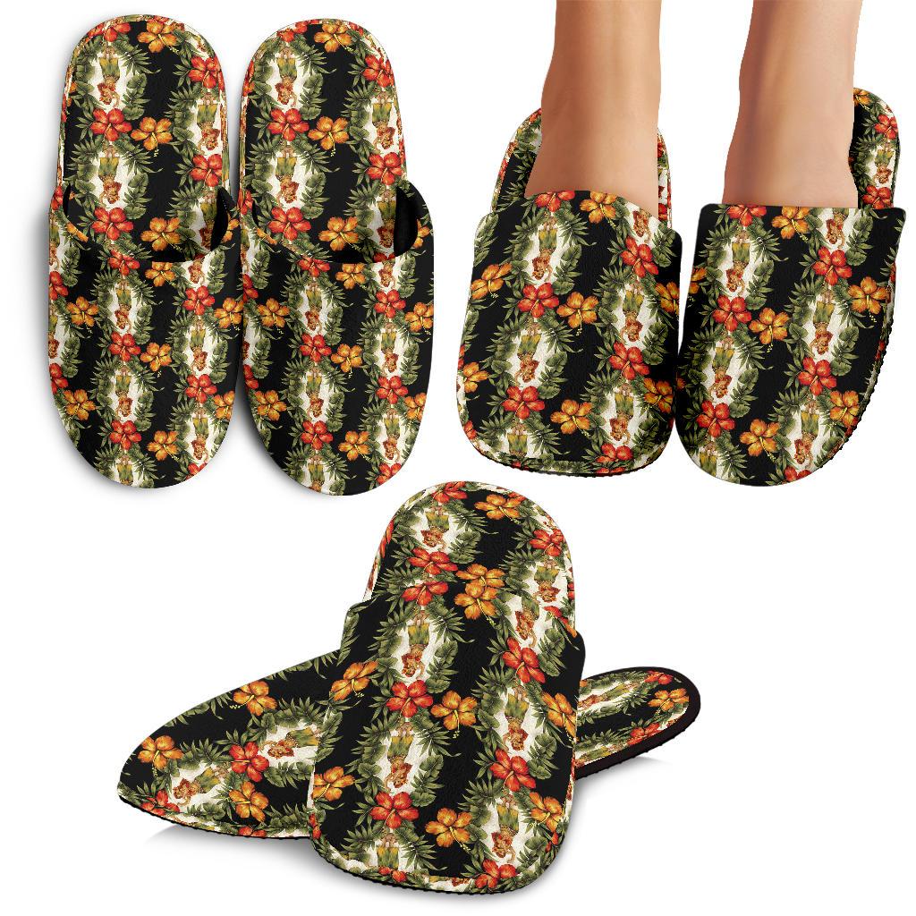 Hawaiian Flower Hula Hibiscus Print House Slippers