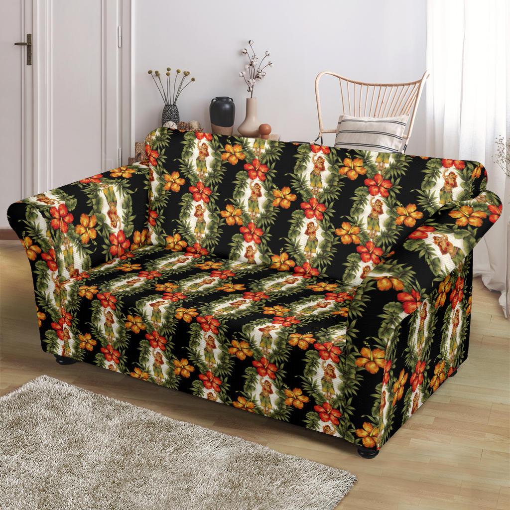 Hawaiian Flower Hula Hibiscus Print Loveseat Slipcover-JTAMIGO.COM