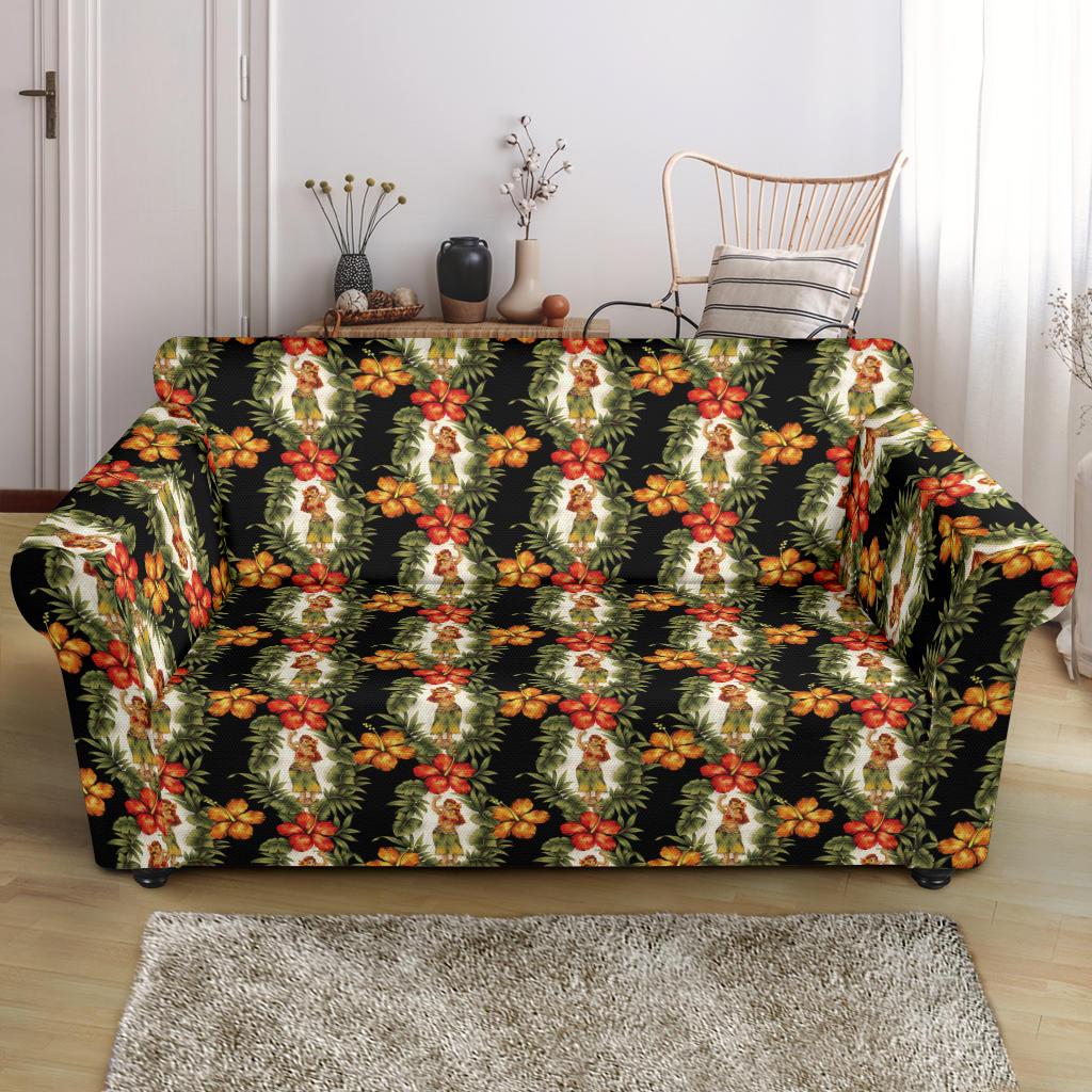 Hawaiian Flower Hula Hibiscus Print Loveseat Slipcover-JTAMIGO.COM