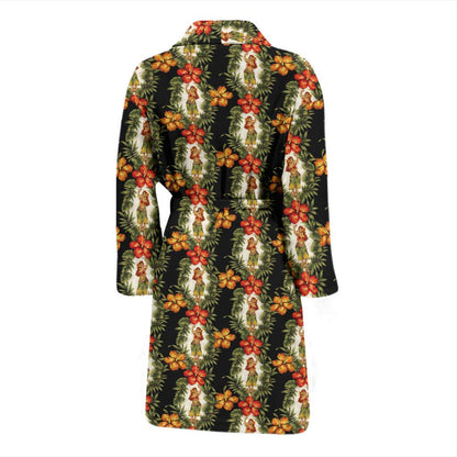 Hawaiian Flower Hula Hibiscus Print Men Bath Robe-JTAMIGO.COM