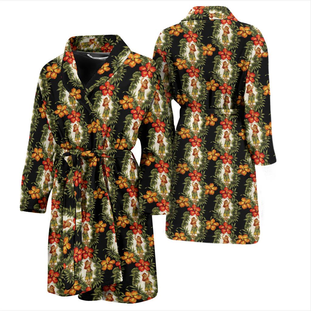 Hawaiian Flower Hula Hibiscus Print Men Bath Robe-JTAMIGO.COM