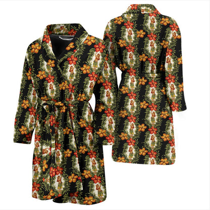 Hawaiian Flower Hula Hibiscus Print Men Bath Robe-JTAMIGO.COM