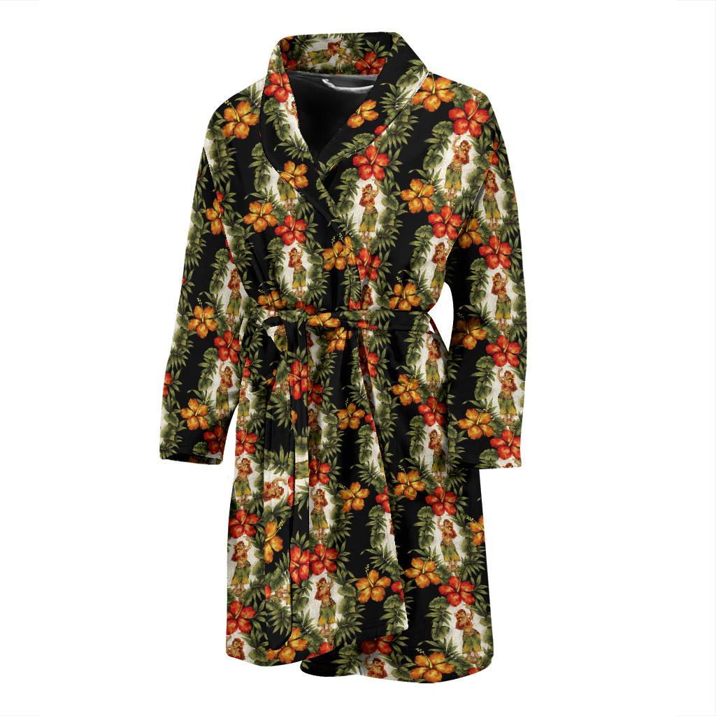 Hawaiian Flower Hula Hibiscus Print Men Bath Robe-JTAMIGO.COM
