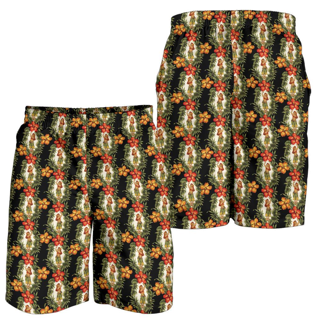 Hawaiian Flower Hula Hibiscus Print Mens Shorts-JTAMIGO.COM