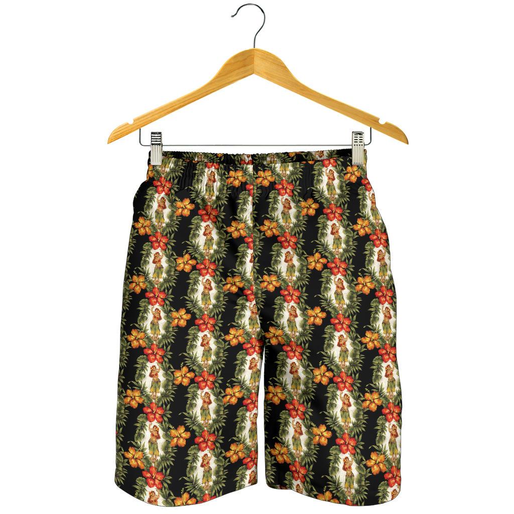 Hawaiian Flower Hula Hibiscus Print Mens Shorts-JTAMIGO.COM