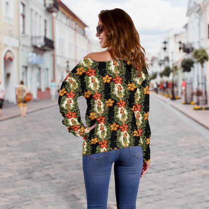 Hawaiian Flower Hula Hibiscus Print Off Shoulder Sweatshirt