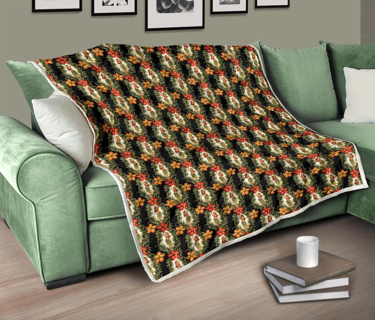 Hawaiian Flower Hula Hibiscus Print Premium Quilt-JTAMIGO.COM