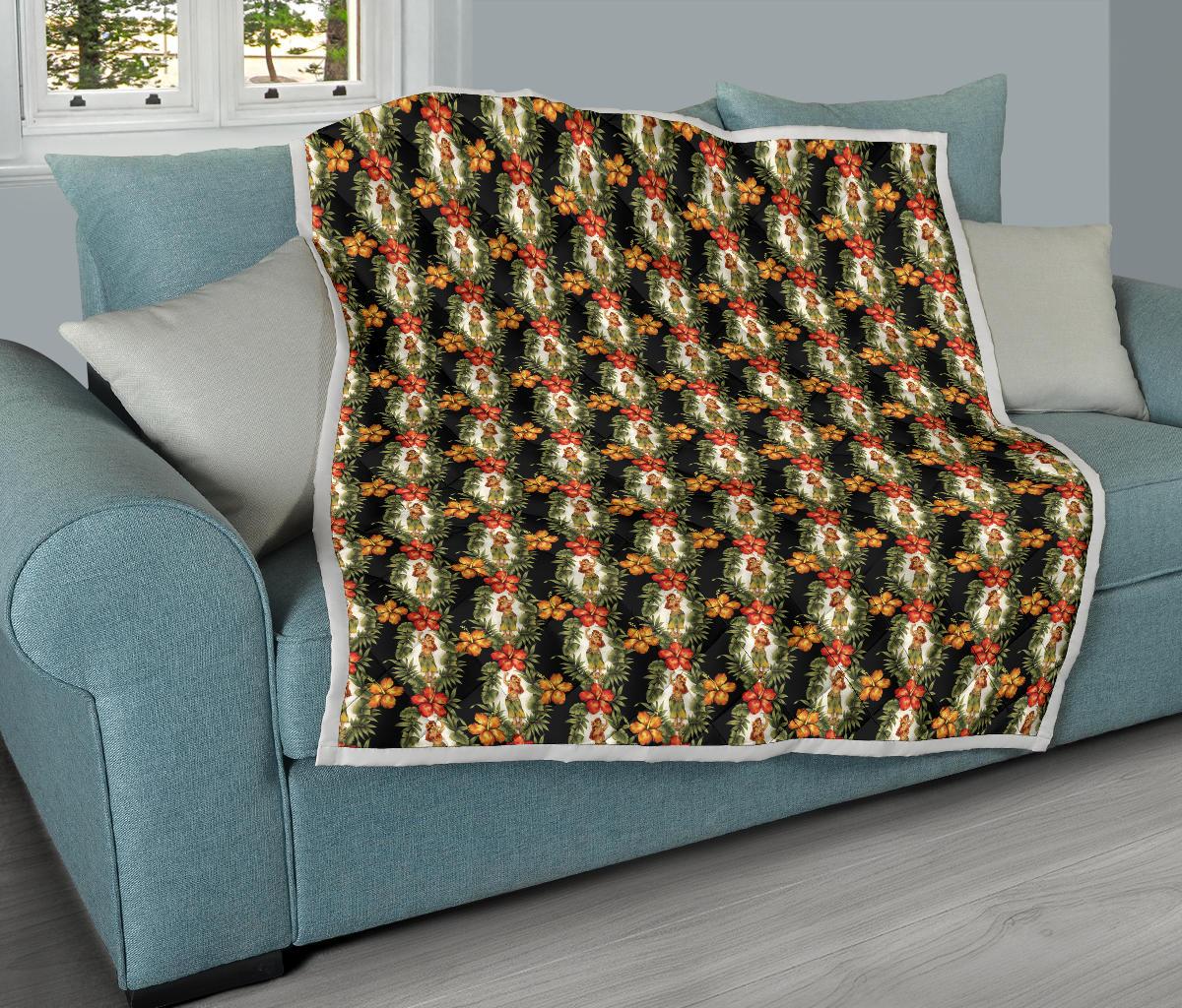 Hawaiian Flower Hula Hibiscus Print Premium Quilt-JTAMIGO.COM