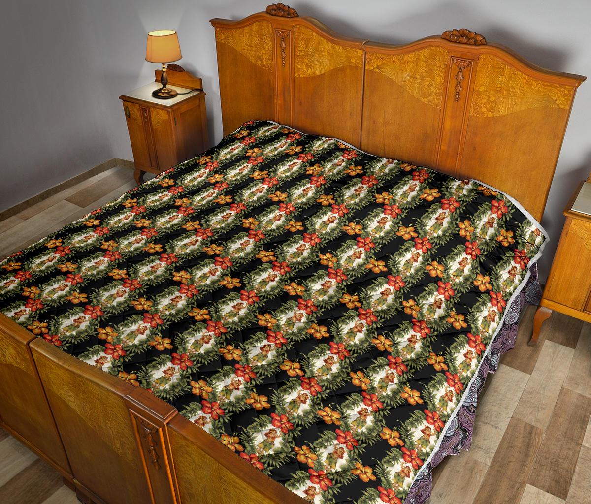 Hawaiian Flower Hula Hibiscus Print Premium Quilt-JTAMIGO.COM