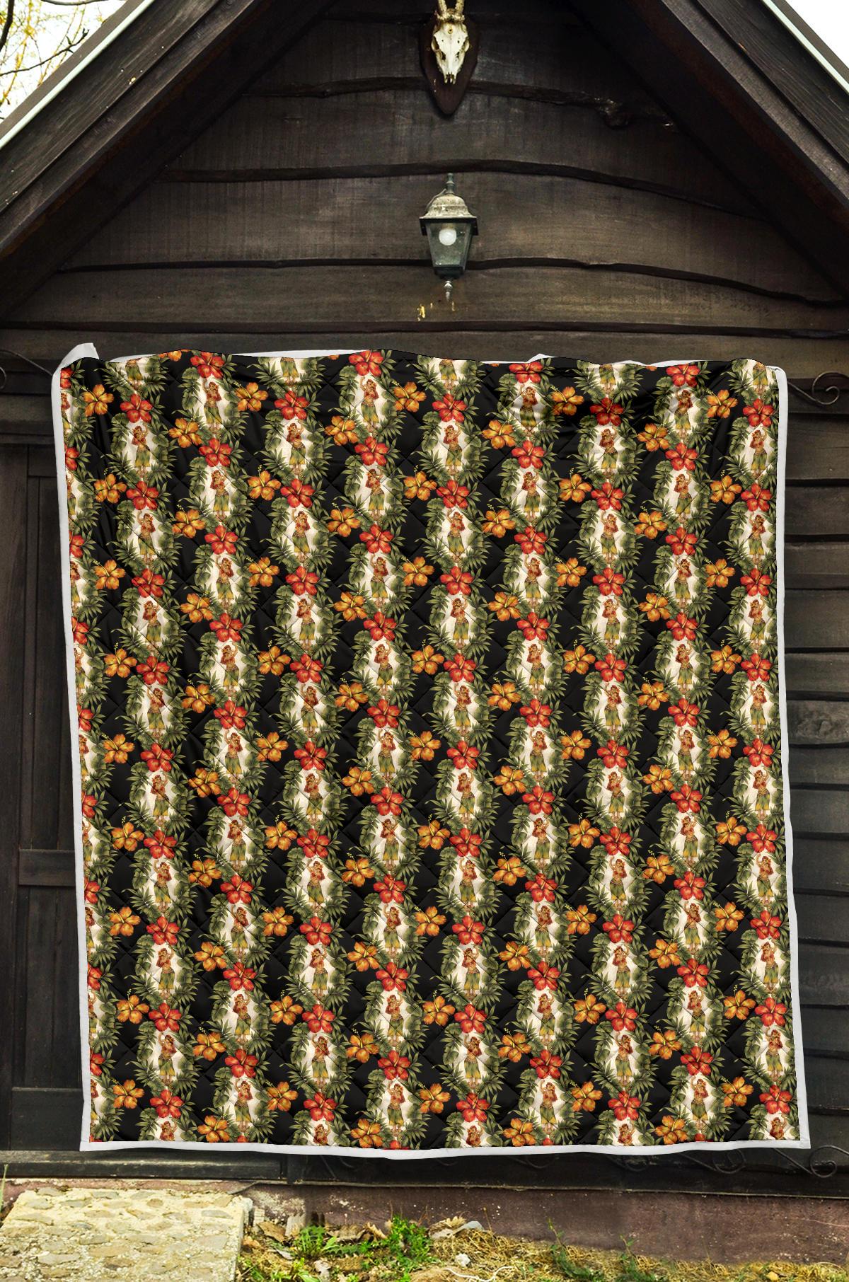 Hawaiian Flower Hula Hibiscus Print Premium Quilt-JTAMIGO.COM