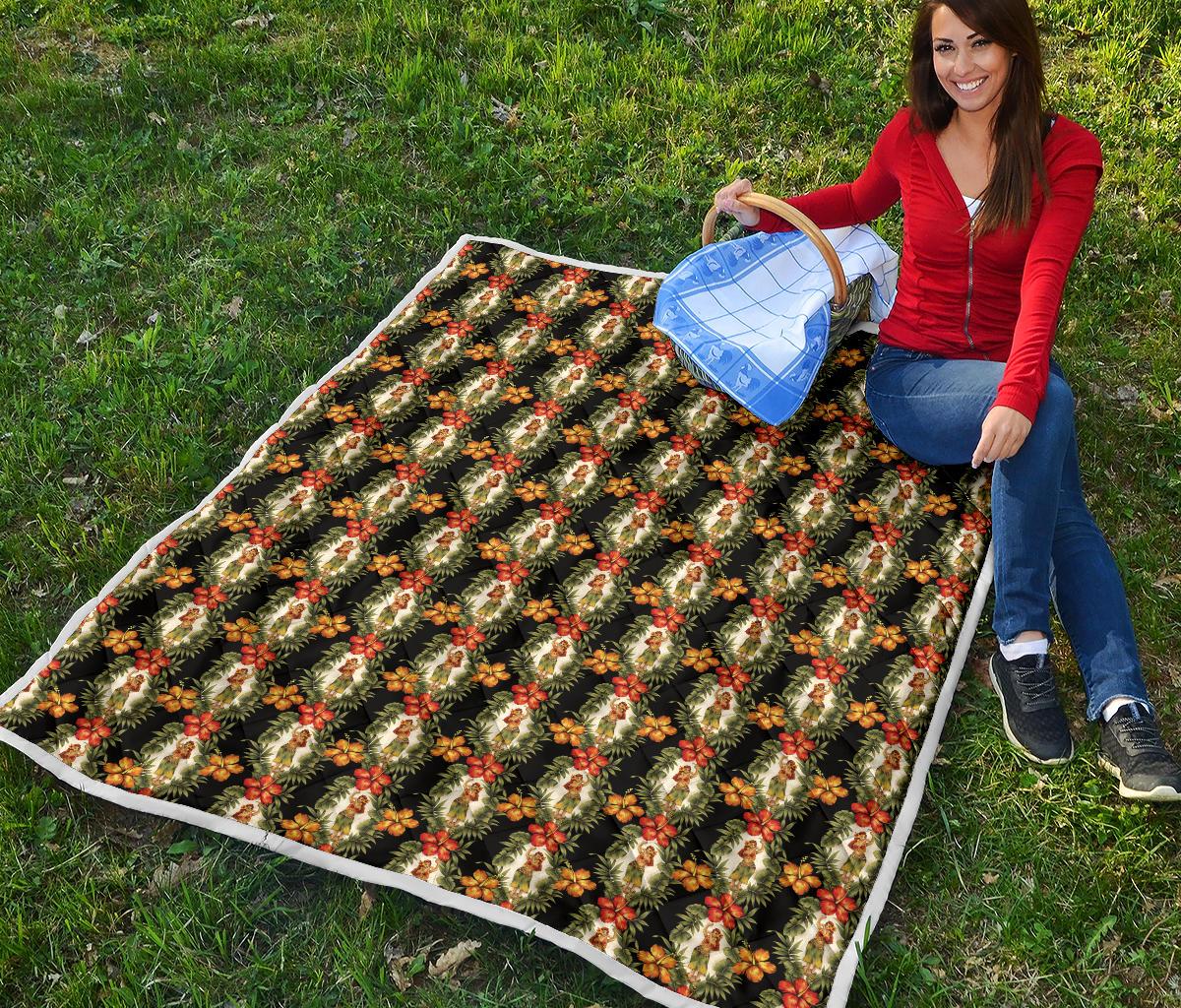 Hawaiian Flower Hula Hibiscus Print Premium Quilt-JTAMIGO.COM