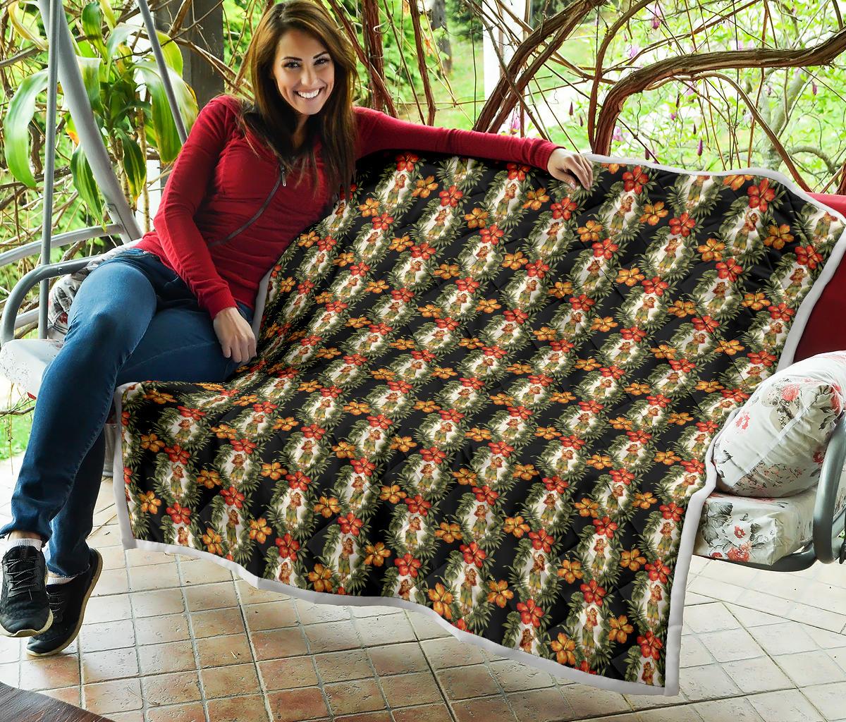 Hawaiian Flower Hula Hibiscus Print Premium Quilt-JTAMIGO.COM