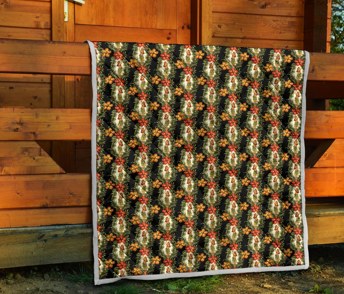 Hawaiian Flower Hula Hibiscus Print Premium Quilt-JTAMIGO.COM