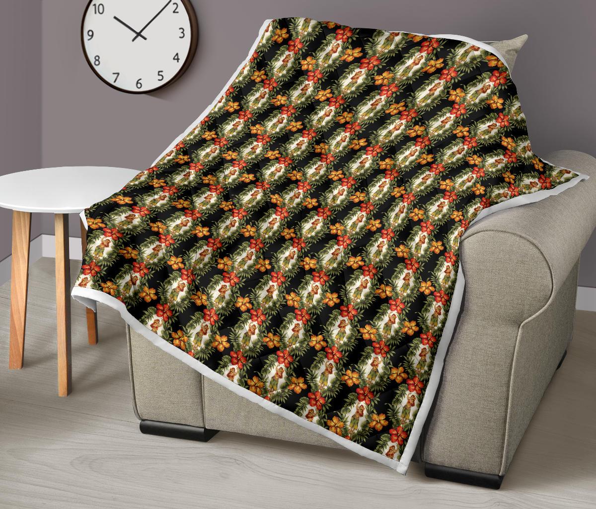 Hawaiian Flower Hula Hibiscus Print Premium Quilt-JTAMIGO.COM