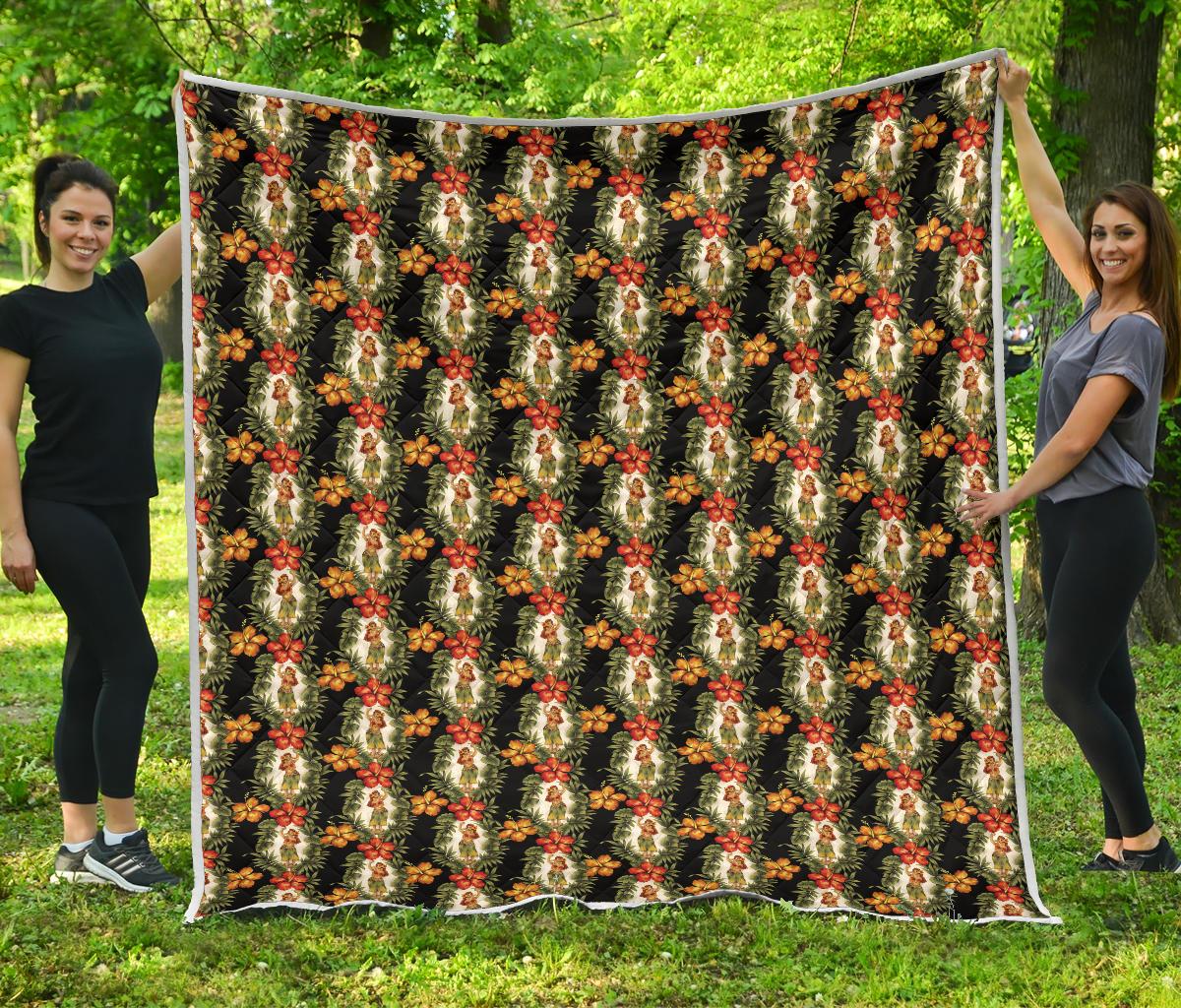Hawaiian Flower Hula Hibiscus Print Premium Quilt-JTAMIGO.COM