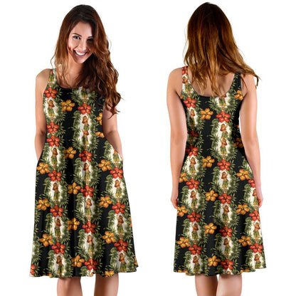 Hawaiian Flower Hula Hibiscus Print Sleeveless Dress