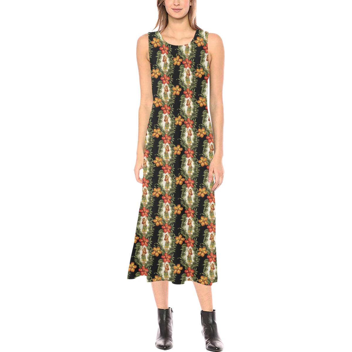 Hawaiian Flower Hula Hibiscus Print Sleeveless Open Fork Long Dress (Model D08)-JTAMIGO.COM