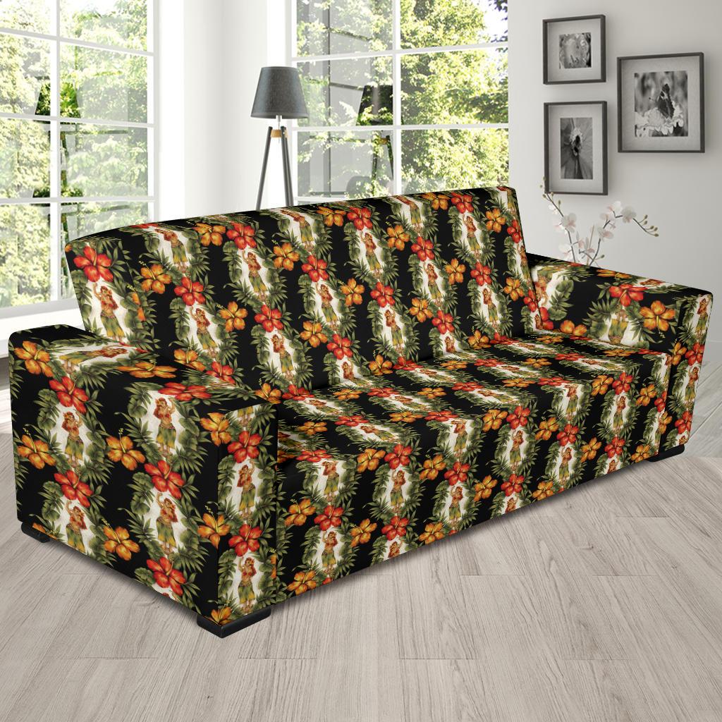 Hawaiian Flower Hula Hibiscus Print Sofa Slipcover-JTAMIGO.COM