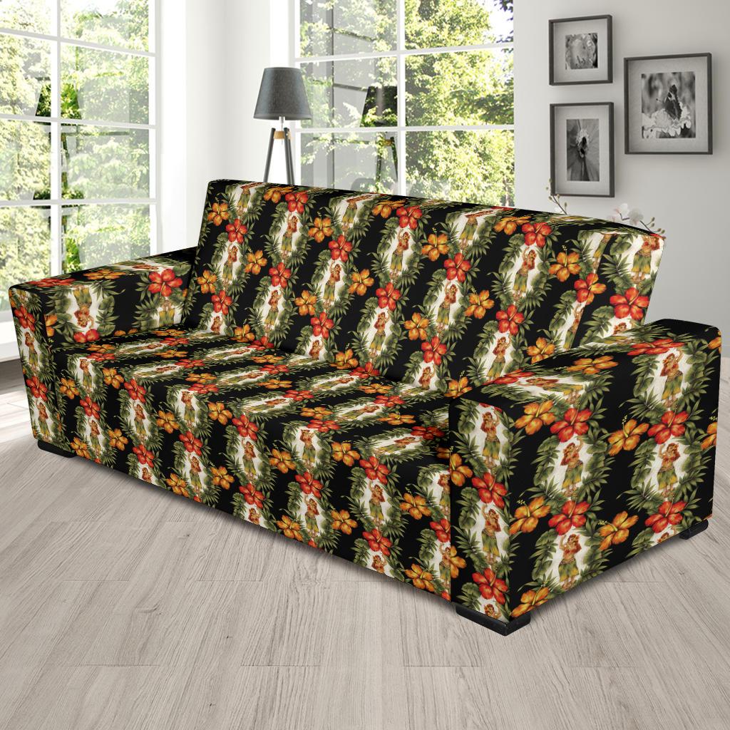 Hawaiian Flower Hula Hibiscus Print Sofa Slipcover-JTAMIGO.COM