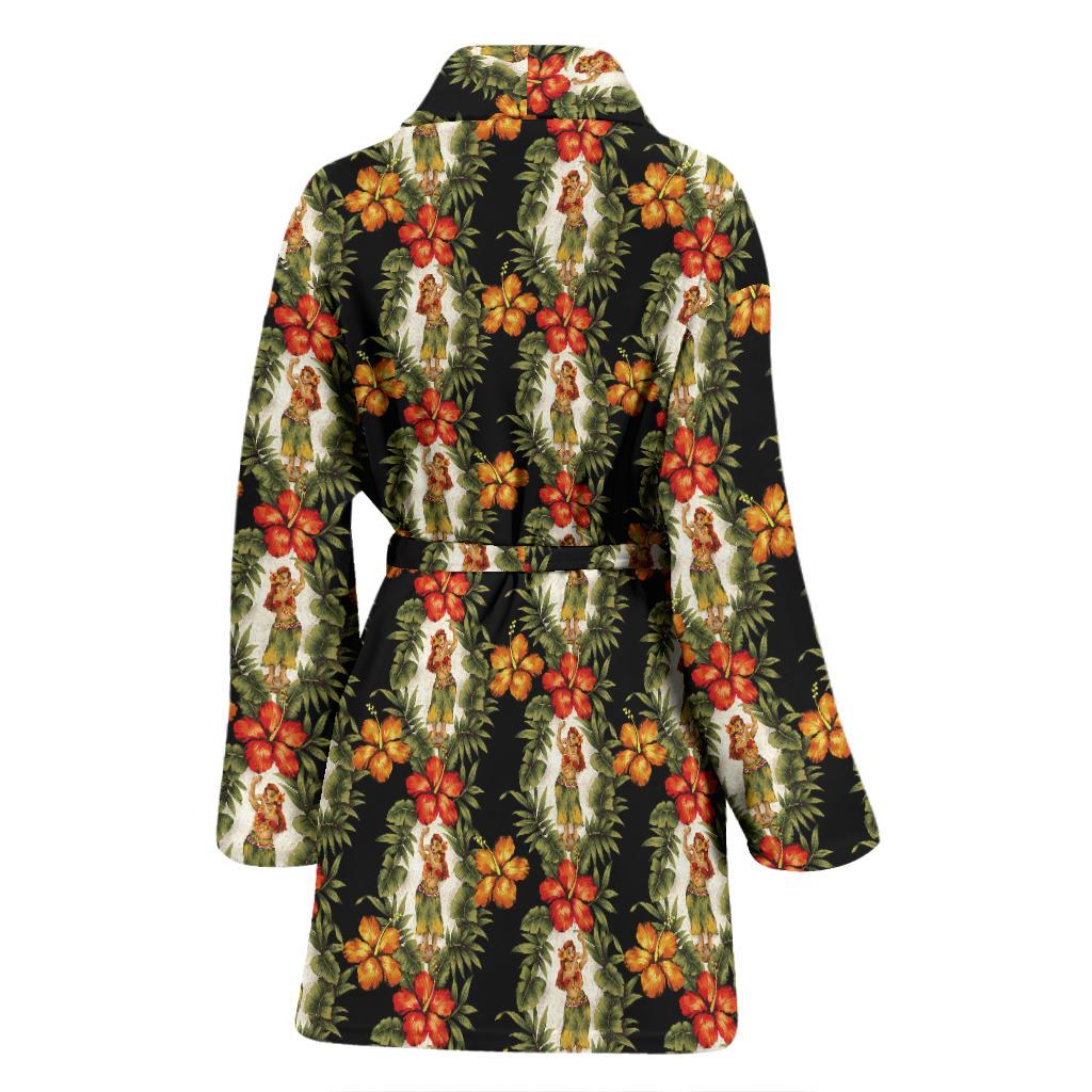 Hawaiian Flower Hula Hibiscus Print Women Bath Robe-JTAMIGO.COM